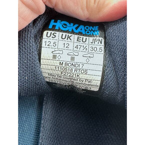 Hoka One One Bondi 7 Mens Size 12.5 Blue Grey Shoes Sneakers 1110518-RTOS main image 5